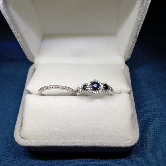 Blue Sapphire and diamond Wedding Set - Picture 5 of 5